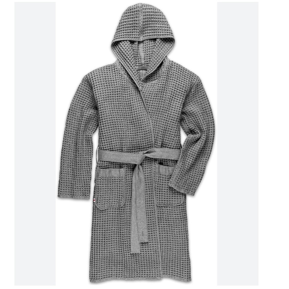 Onsen Hooded Waffle Robe Cinder Grey 100% Supima Cotton Size Large Loungewear